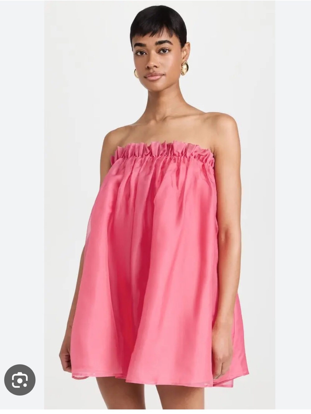 Caroline Constas Strapless Ruffle Babydoll Dress in Hot Pink
